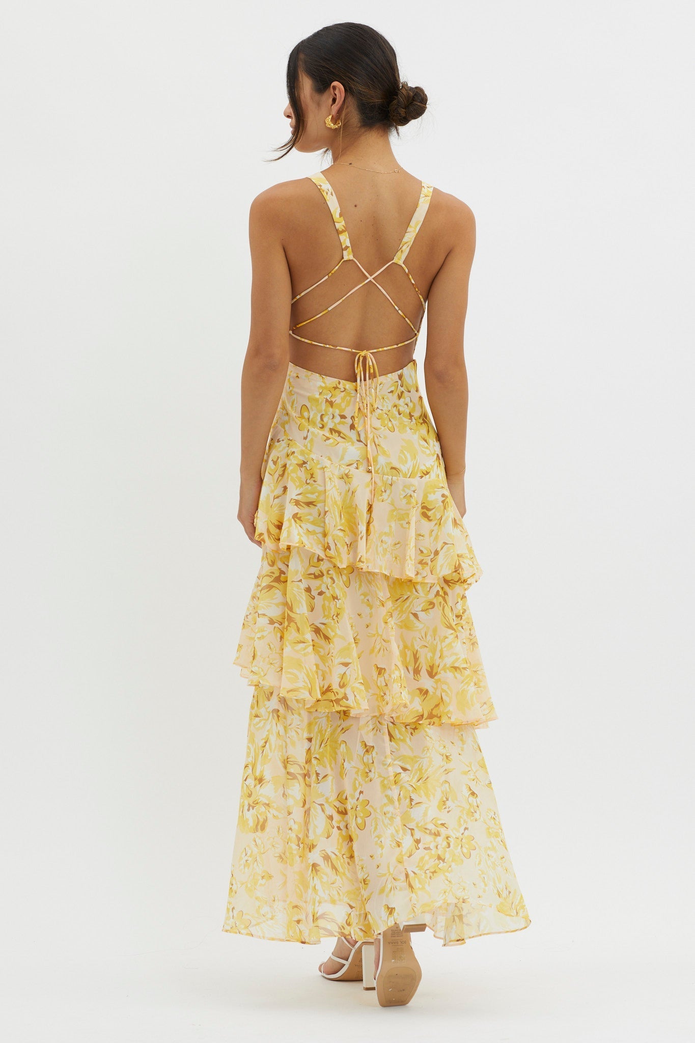 Floral Strappy Back Ruffle Midi Dress