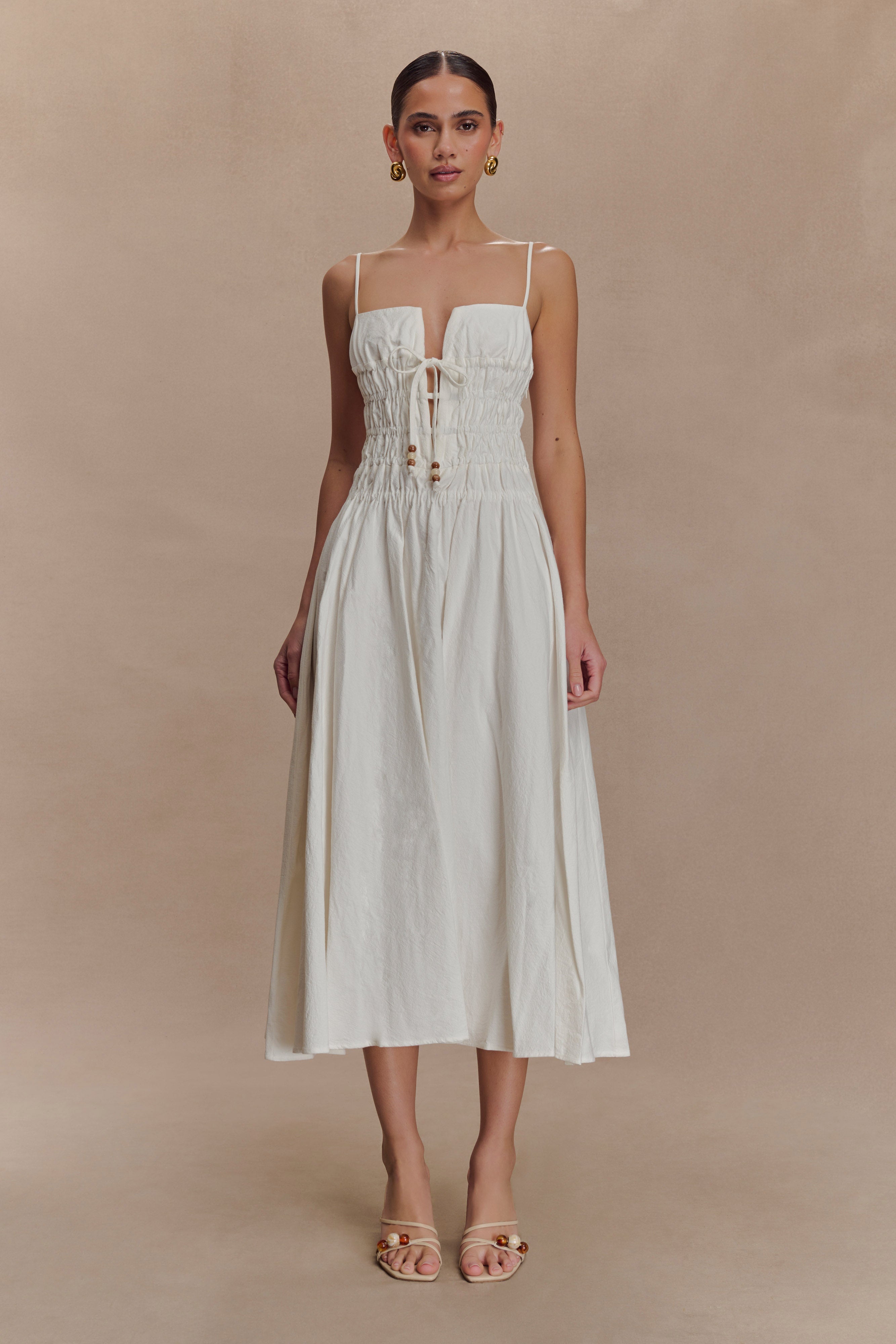 Zaya Shirred Cotton Midi Dress