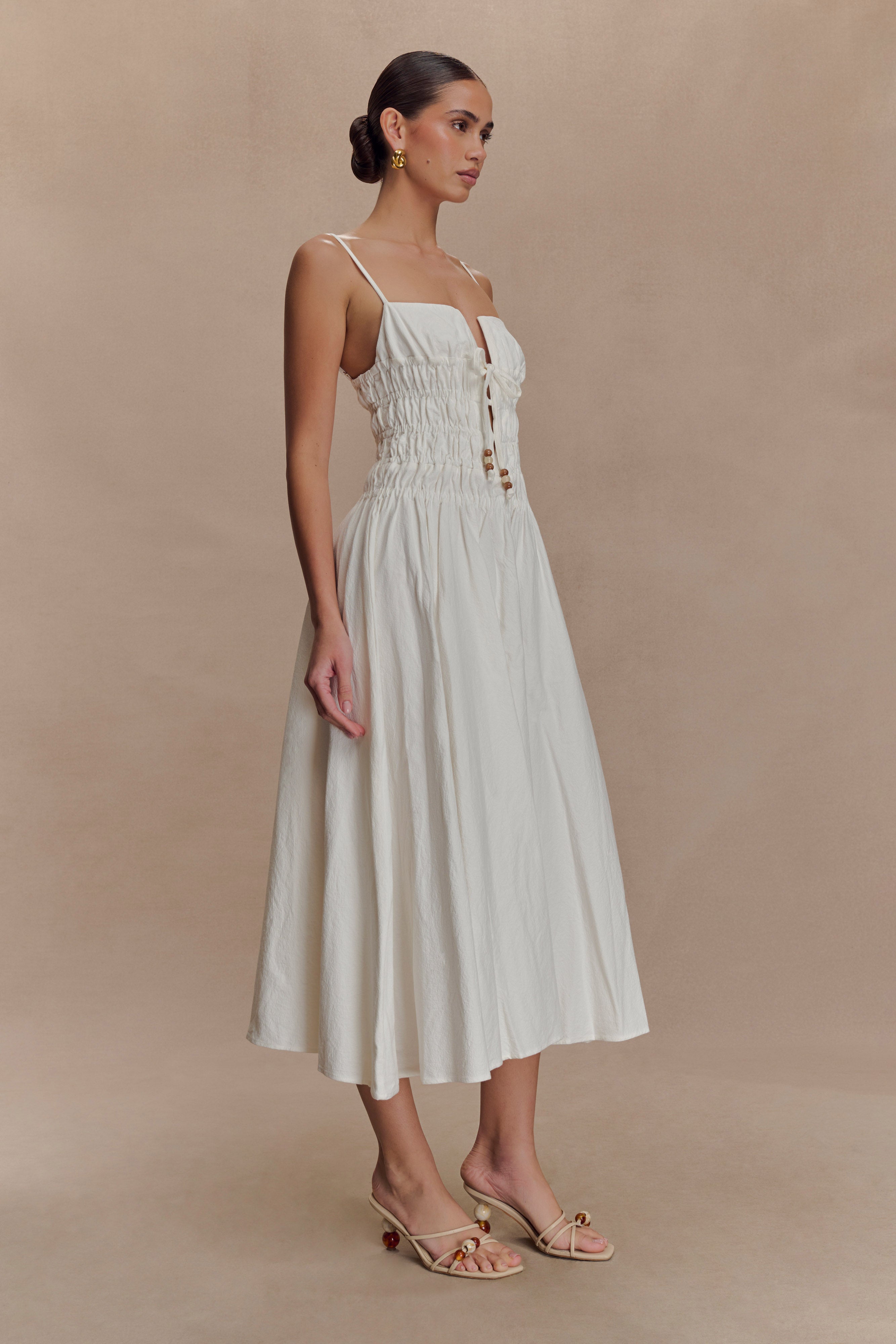 Zaya Shirred Cotton Midi Dress