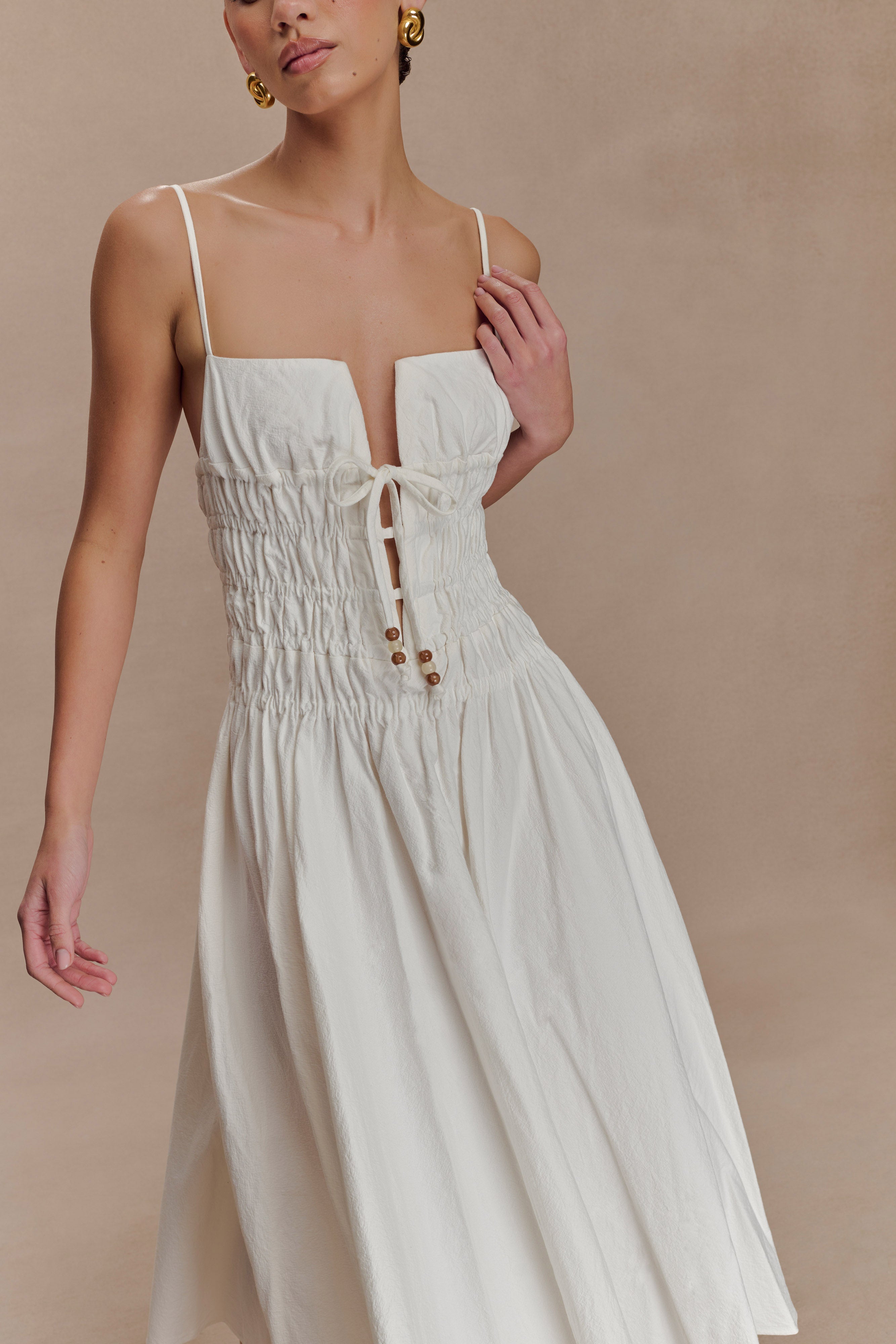 Zaya Shirred Cotton Midi Dress